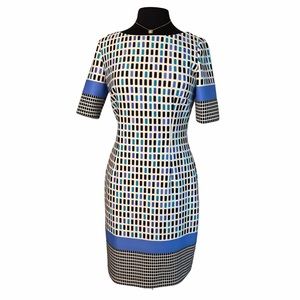 Tahari Arthur S Levine Blue White Geometric Abstract Sheath Dress